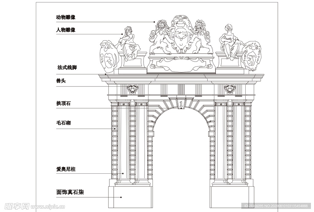 外国常用的豪华大门矢量线稿