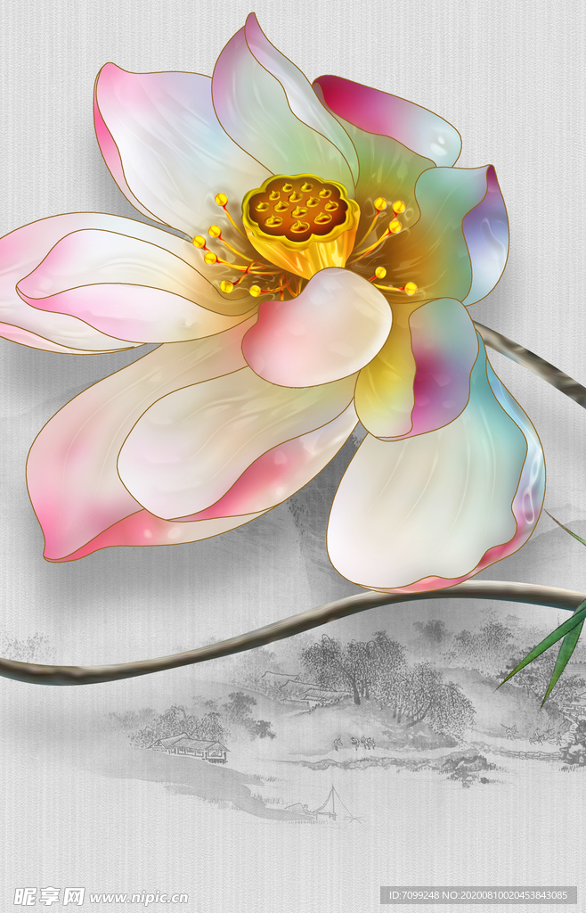 莲花荷花鱼装饰画