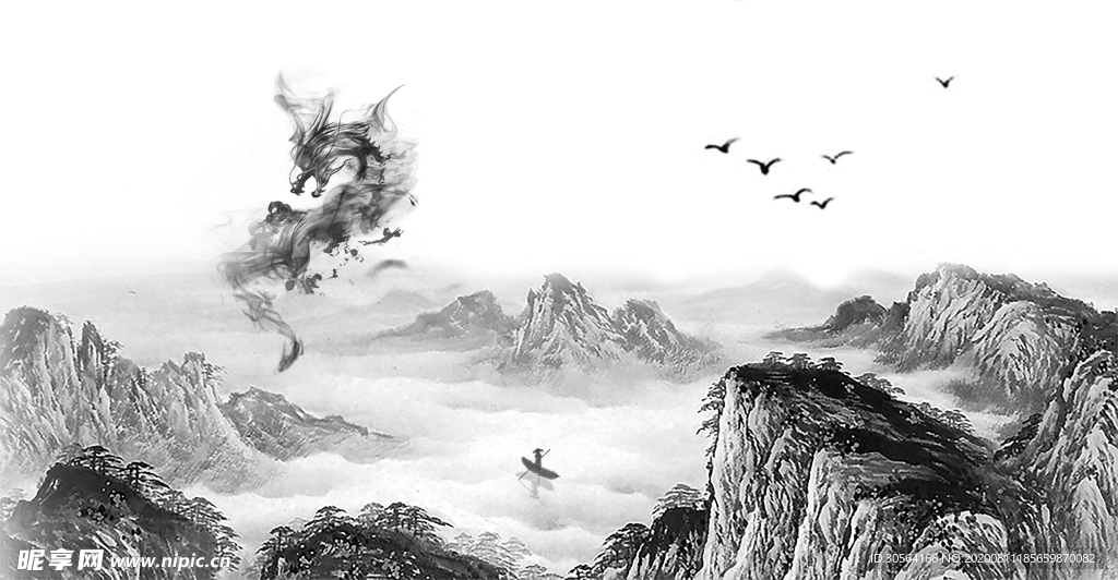 山水水墨壁画国风古风背景素材