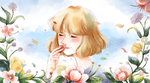 春天女孩插画