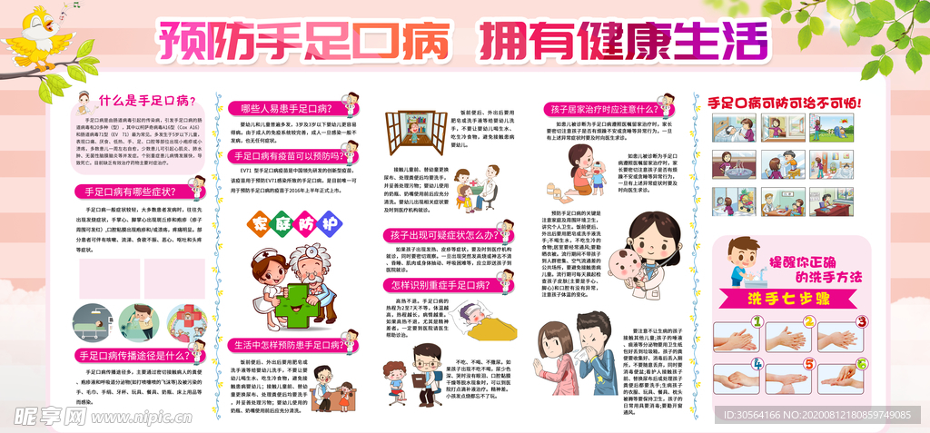 预防手足病健康公益宣传展板素材