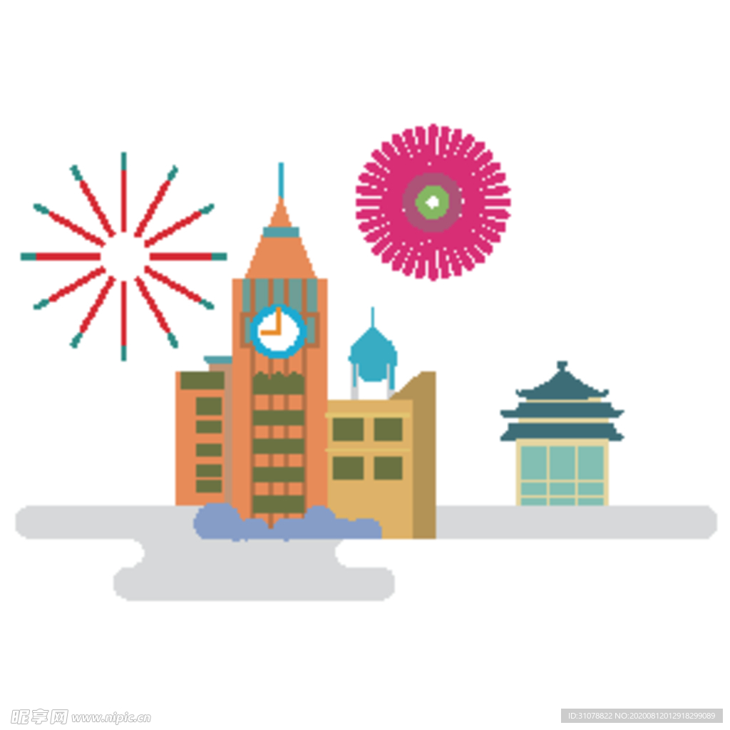 创意城市地标建筑物插画