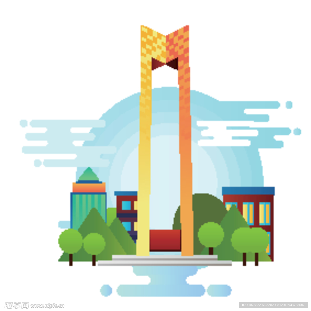 创意城市地标建筑物插画