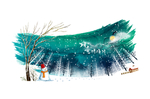 雪天雪人天场景水彩唯美浪漫插画