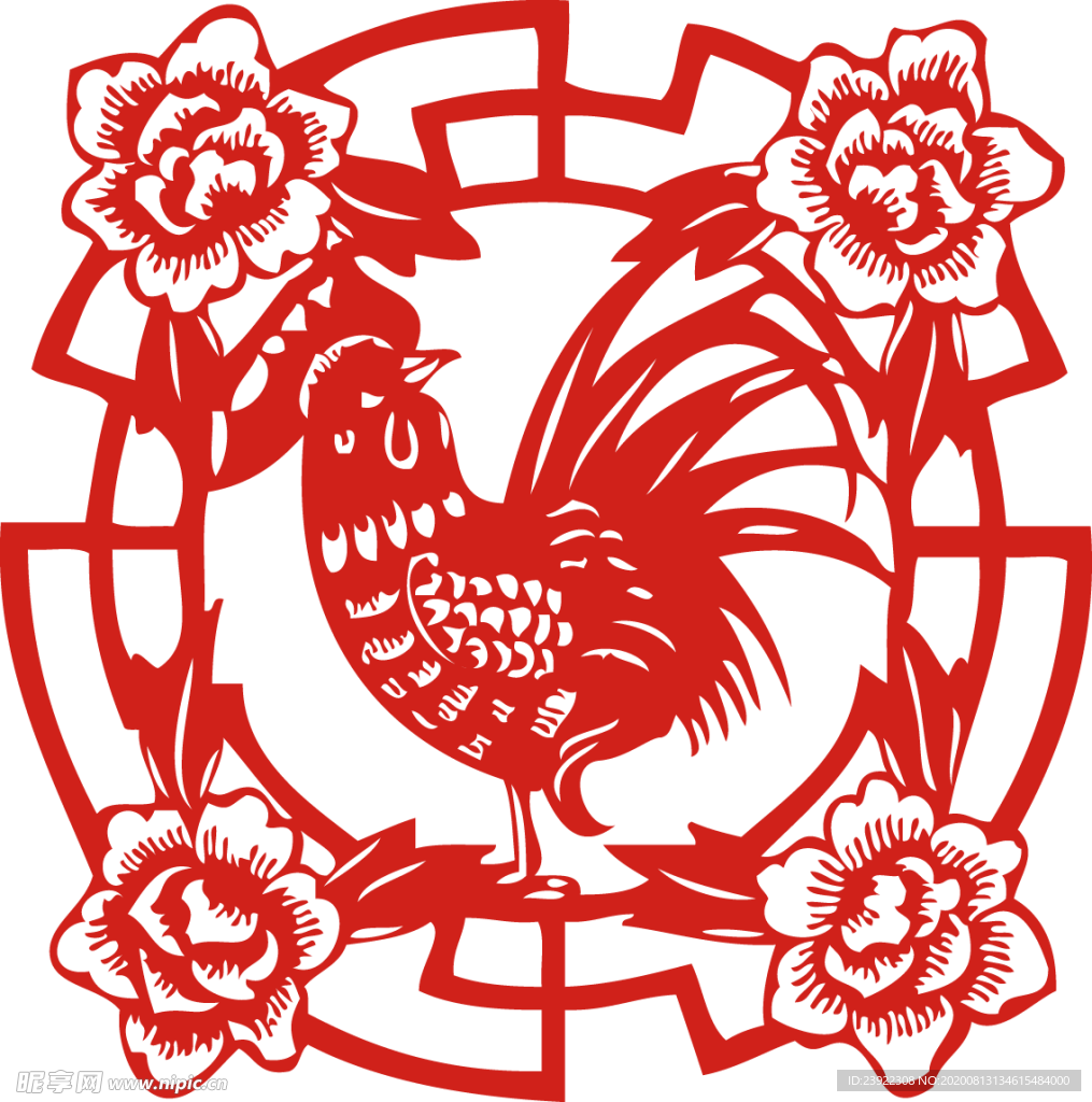 鸡年喜庆剪纸png