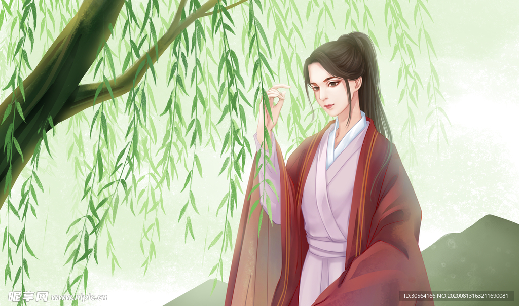 女性人物传统国风合成海报素材