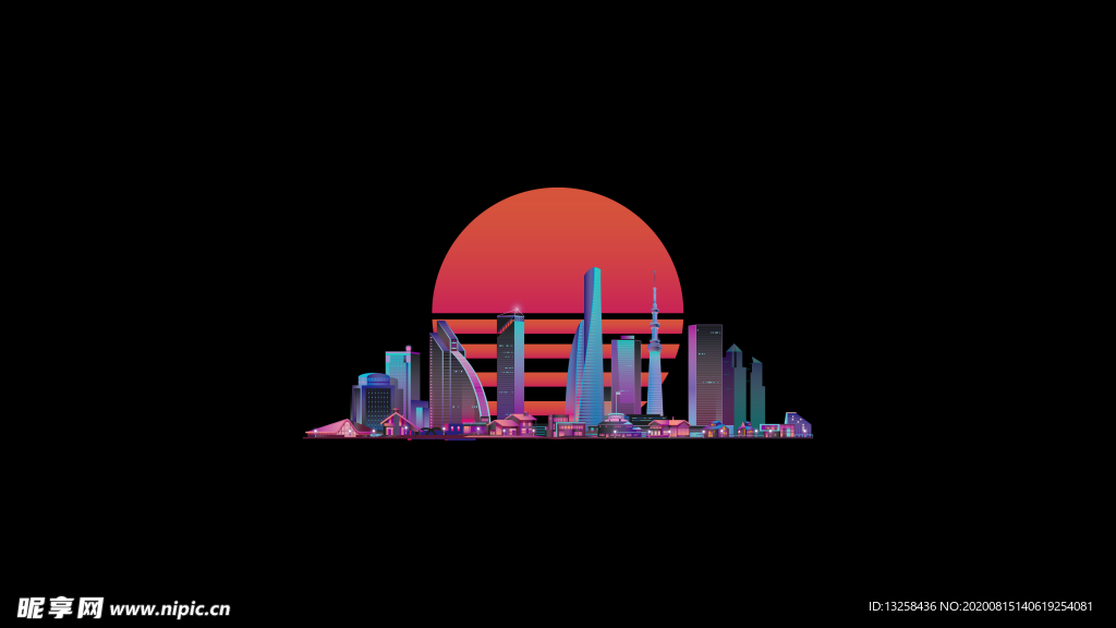 彩色城市插画卡通背景