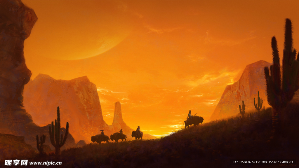 彩色动漫插画山坡风景