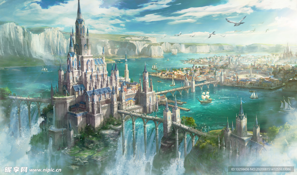彩色城堡风景插画背景