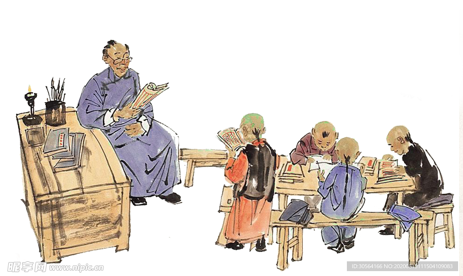 私塾人物教师国风合成海报素材