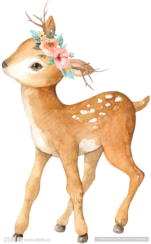 梅花鹿插画卡通合成海报素材