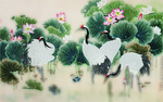 荷花山水画背景墙