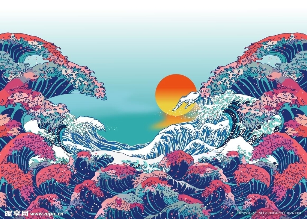 手绘海浪风景