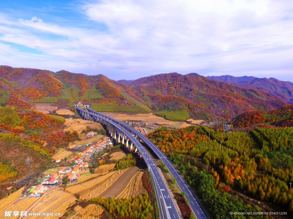 高速公路秋天鸟瞰