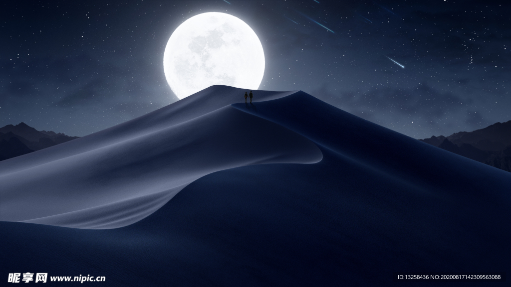 彩色沙漠月亮夜景星空