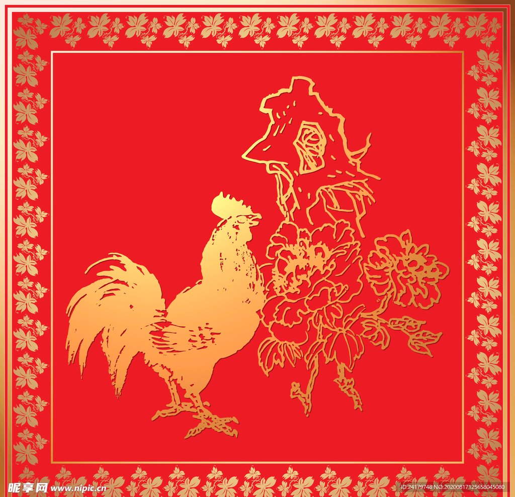 喜庆窗贴鸡的过年火爆海报