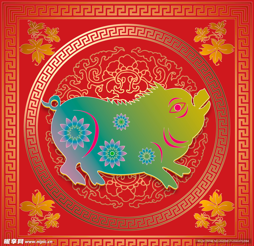 喜庆窗贴猪过年火爆海报