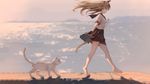唯美猫妖少女和小白猫海边沙滩
