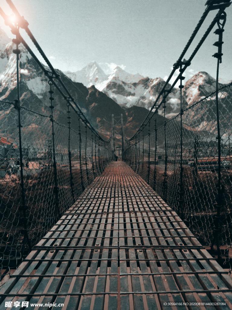 铁桥大桥建筑自然生态背景素材