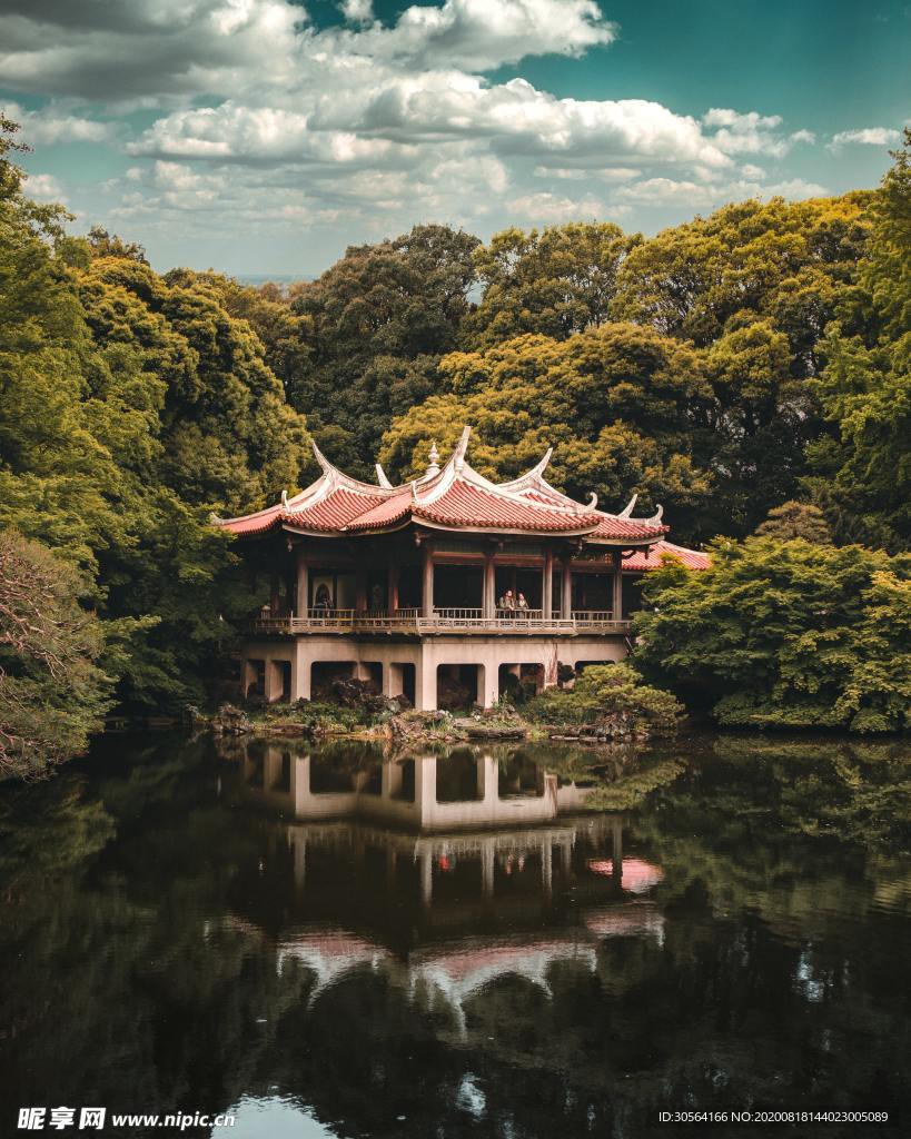 湖面庭院森林自然生态背景素材