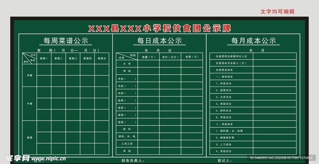 学校伙食团公示牌