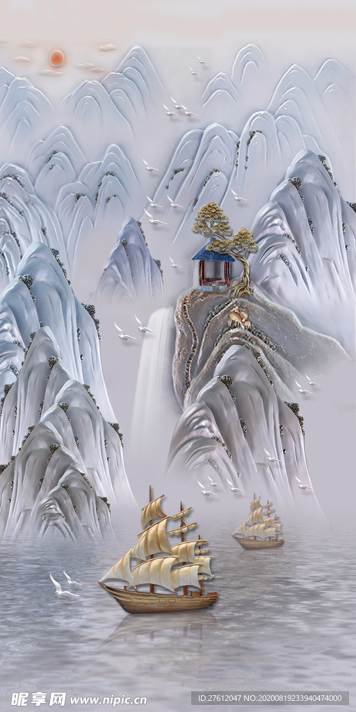 国画山水玄关背景墙