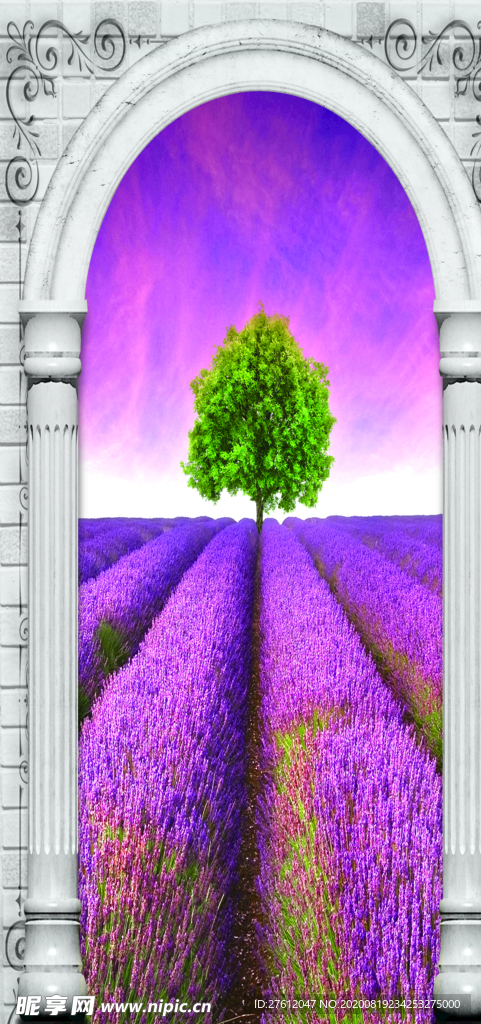 3D时尚薰衣草玄关背景墙