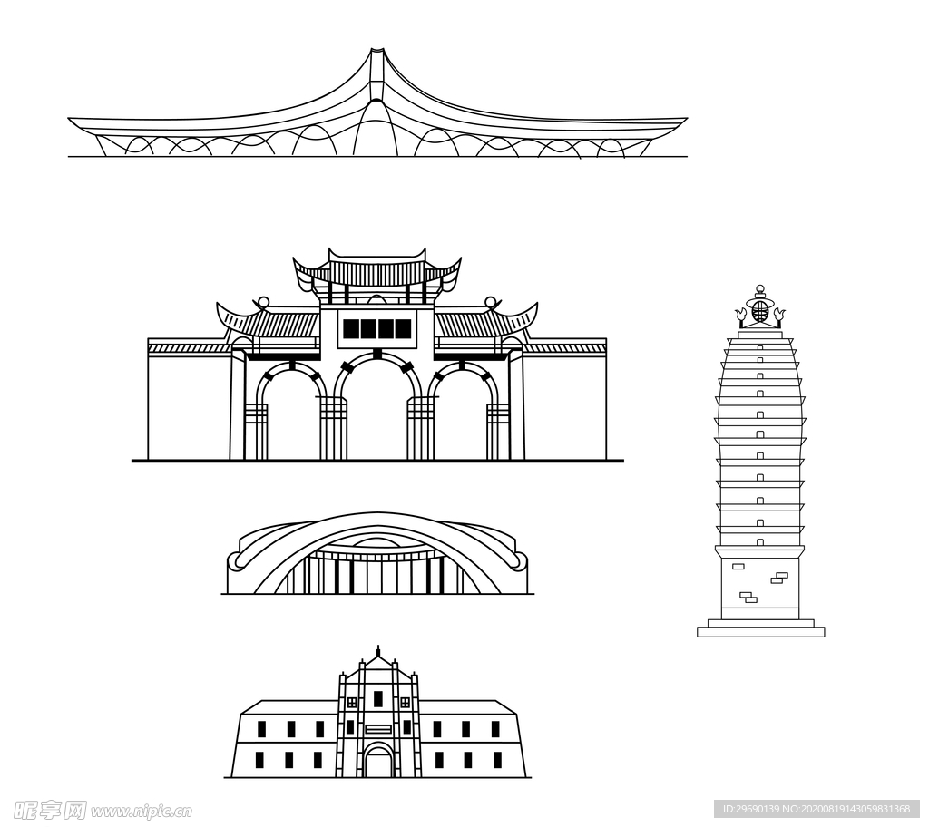 昆明地标建筑线稿