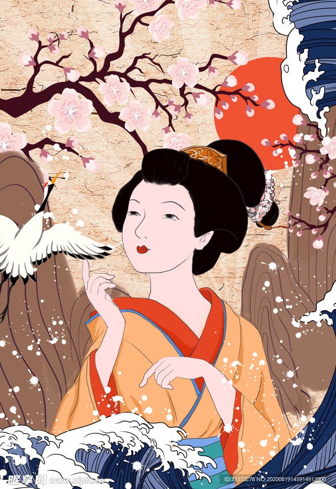 日系手绘女人插画图片