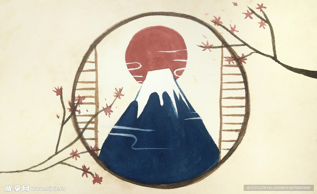 浮世绘背景插画图片