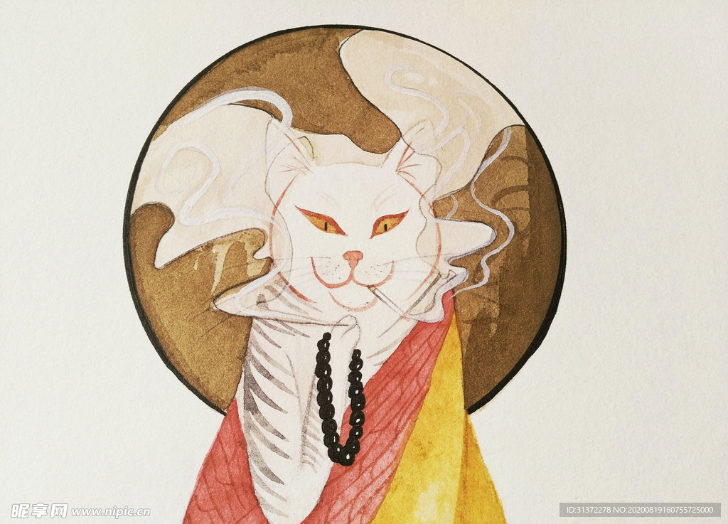 日式浮世绘猫咪背景墙图片