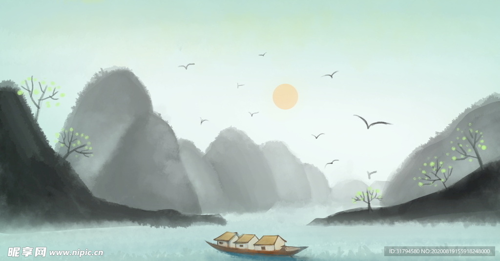 中国风山水背景