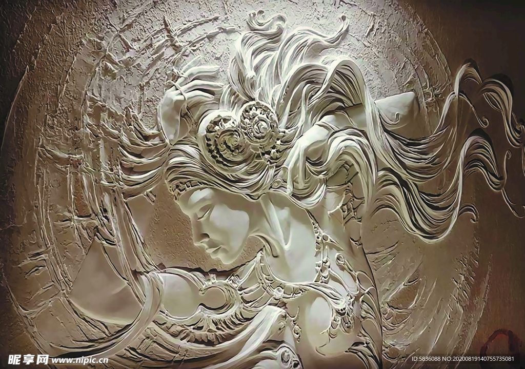 天雨散花壁画浮雕装饰图