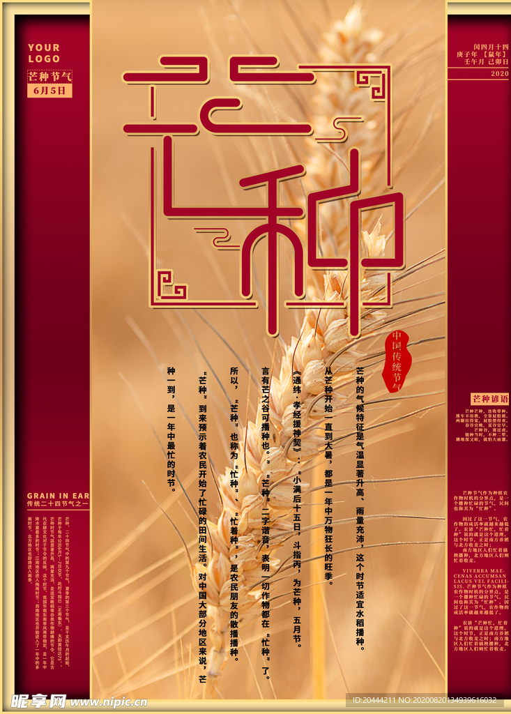 中国风中国红芒种海报