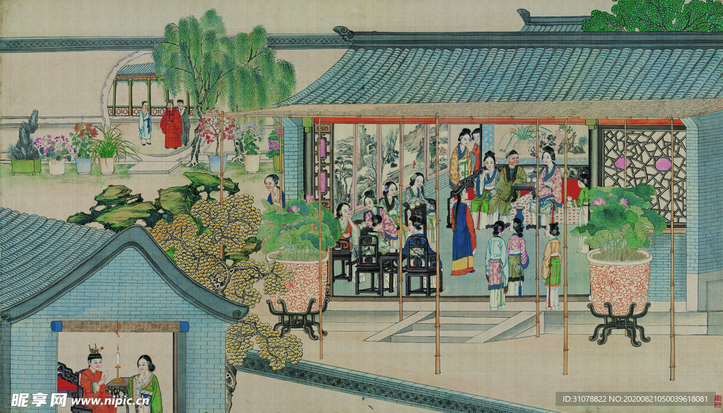 红楼梦场景精美工笔画