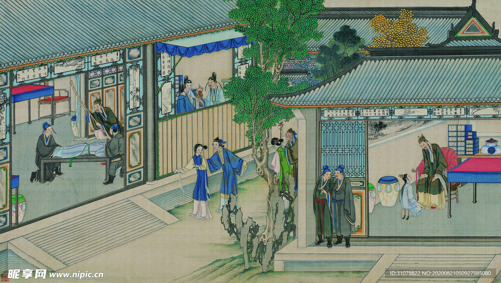 红楼梦场景精美工笔画
