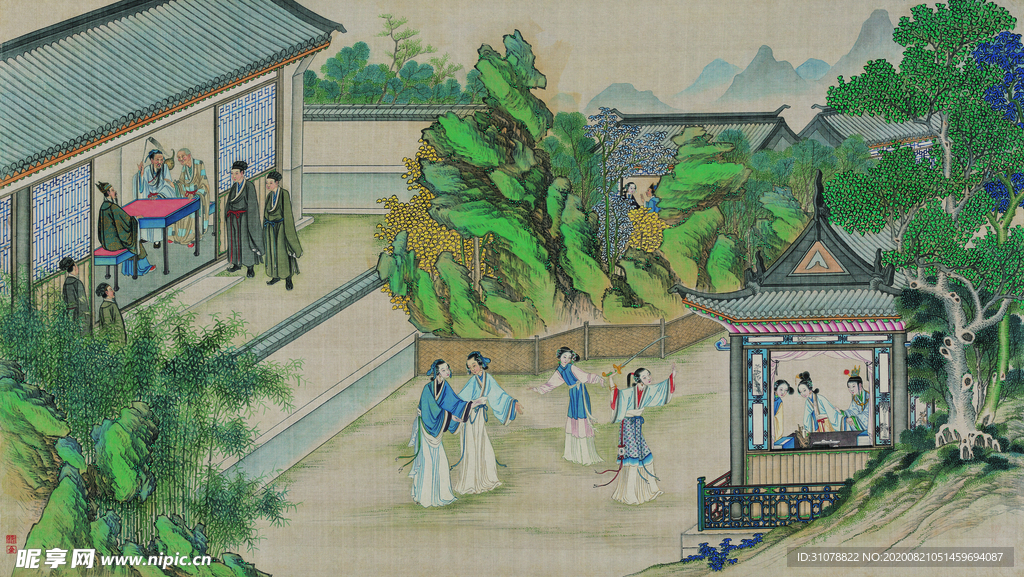 红楼梦场景精美工笔画