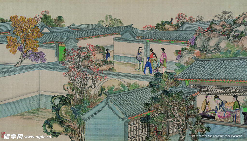 红楼梦场景精美工笔画