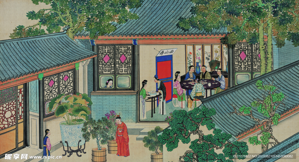 红楼梦场景精美工笔画