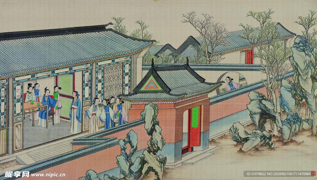 红楼梦场景精美工笔画