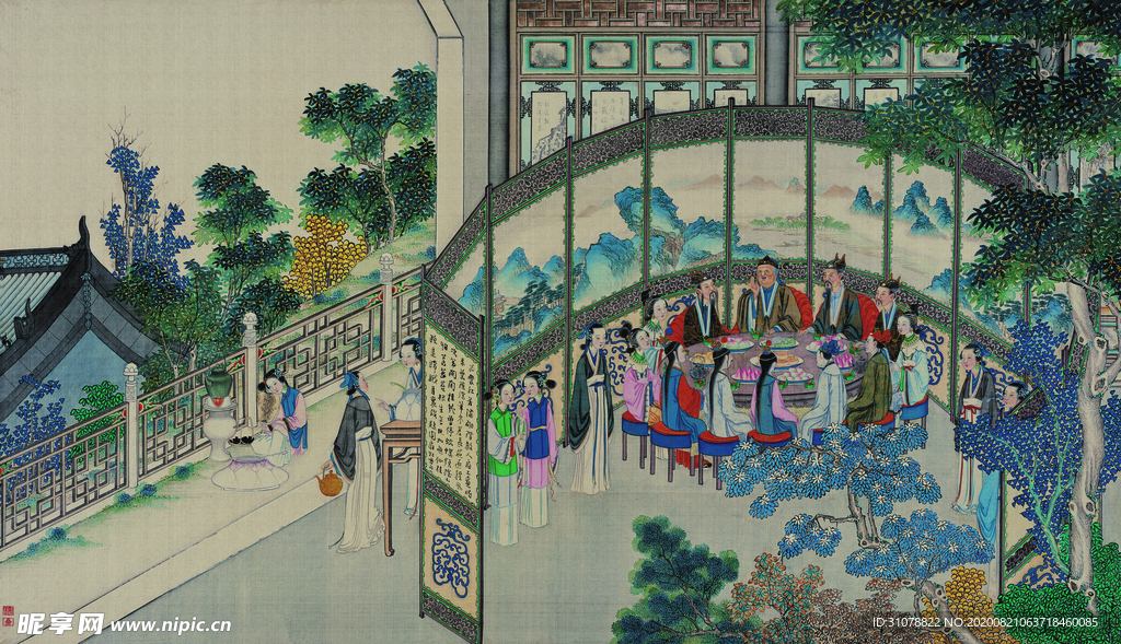 红楼梦场景精美工笔画
