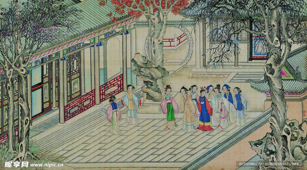 红楼梦场景精美工笔画