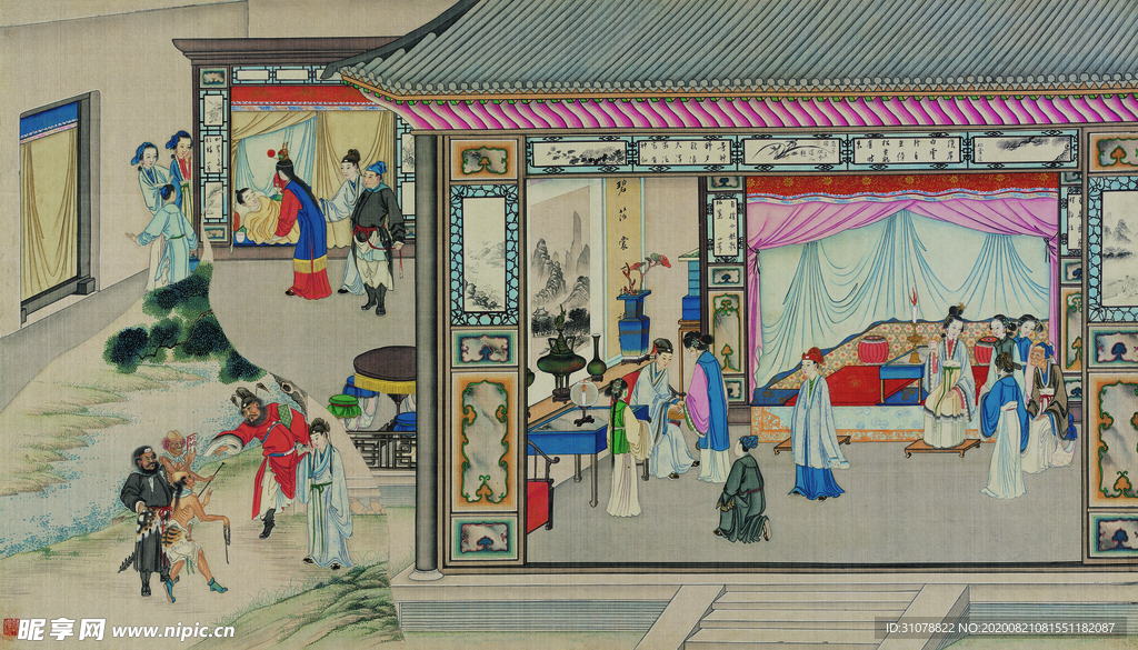 红楼梦场景精美工笔画
