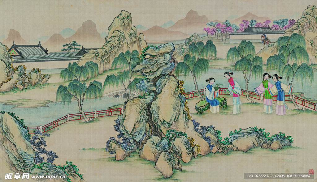 红楼梦场景精美工笔画