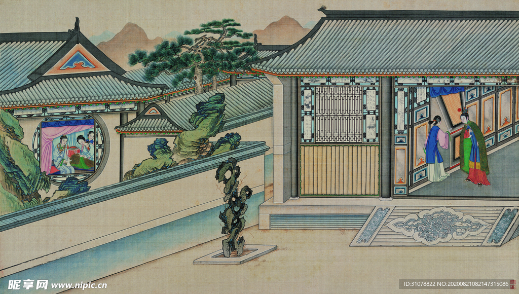 红楼梦场景精美工笔画