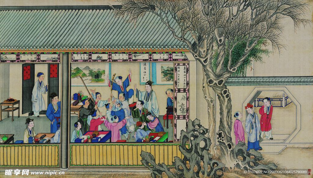红楼梦场景精美工笔画