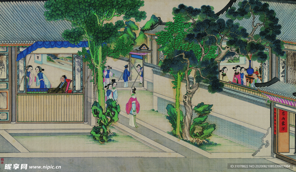 红楼梦场景精美工笔画