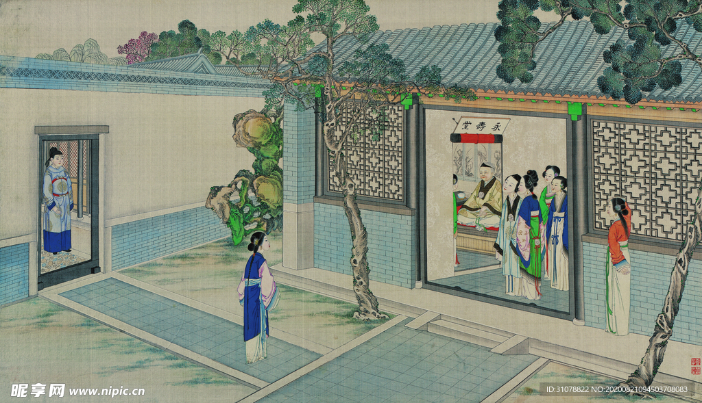 红楼梦场景精美工笔画
