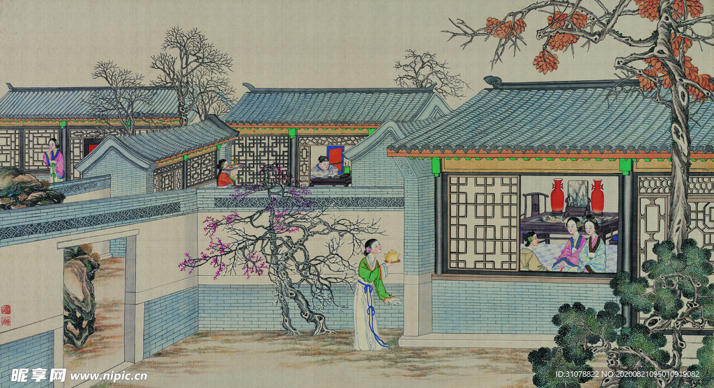 红楼梦场景精美工笔画