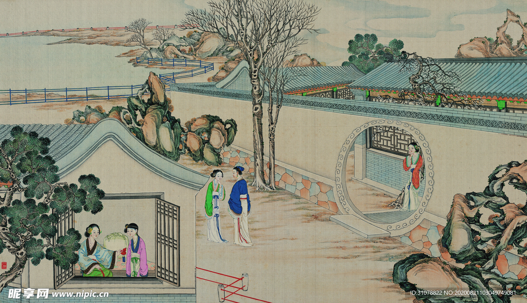 红楼梦场景精美工笔画